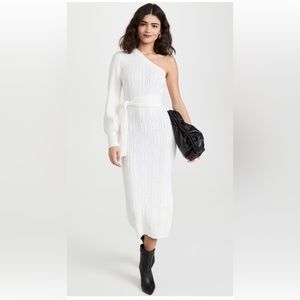 Moon river cable knit one shoulder dress with tie waist
